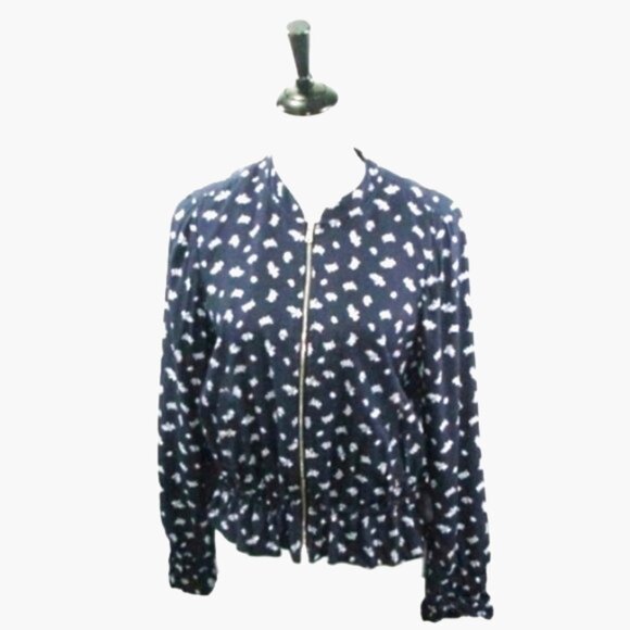 Loft Navy/White Floral Tie Waist Zip Front Blazer Size Small - Picture 1 of 7